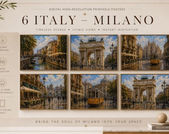 6 Italy Milano Printable Wall Art Posters | Italian City Art | Milan Wall Decor | Digital Download | European Travel Prints