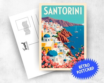 SANTORINI Retro Travel Postcard - Places Collection