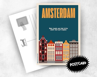 AMSTERDAM Postcard – Retro Travel Art with Envelope | Places Collection