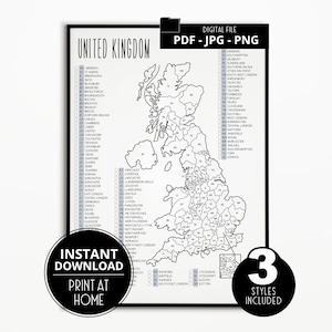 Mapa do Reino Unido l Mapa de vendas do Reino Unido | Para impressão no Reino Unido | Estados do Reino Unido | Colorir l Rastreador de pedidos l Mapa de pedidos Etsy l Download digital instantâneo