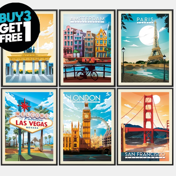 Buy 3 Get 1 Free | Travel Poster | Money Saving Offer | Travelling | World Travel Print | Gift Idea | Destination | Size A2 A3 A4 A5