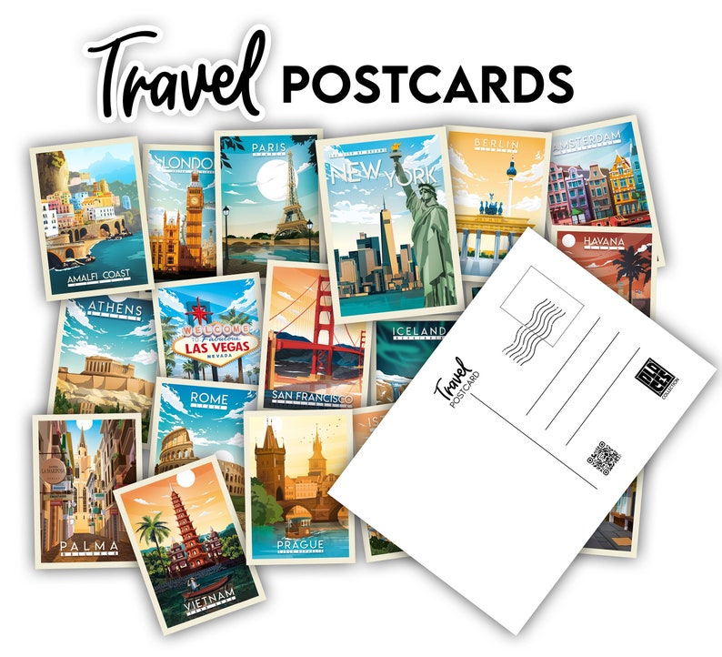 Travel Postcards World Postcards Postcard Print Gift Idea Retro Postcards Vintage Travel Postcard image 1