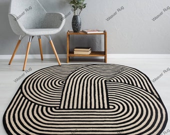 Infinity Rug Black -White Hand Tufted Woo Area Rug | Custom Aesthetic Rug 8x10 9x12 |Hand Made Rug For Living Room, Bedroom, Kids room,Guest