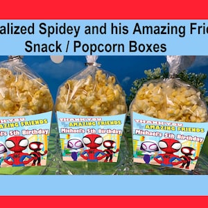 Personalized Spidey and His Amazing Friends Snack or Popcorn Box Favors ~ Boy Or Girl ~ Birthday Favors