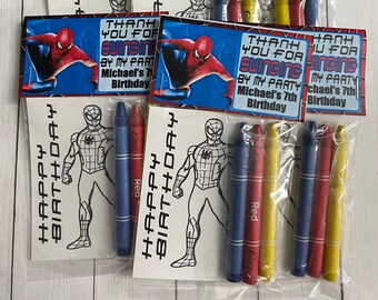 Personalized Spiderman Color favors ~ Favors ~ Crayon favors ~ Boy Or Girl ~ Birthday Favors