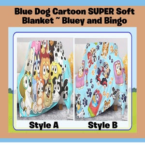 Blue Dog Cartoon ~ SUPER SOFT ~ Lightweight ~ Bluey and Bingo Flannel Polyester Throw Blanket