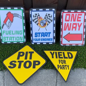 Race Car Party Signs - Set of 5 ~ Race Birthday ~ Favors ~ Hot Wheel ~ Birthday Décor