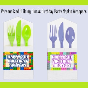 Personalized Building Blocks Birthday Party Napkin Rings Labels ~ Building Blocks Birthday Decorations ~ Napkin Wrappers