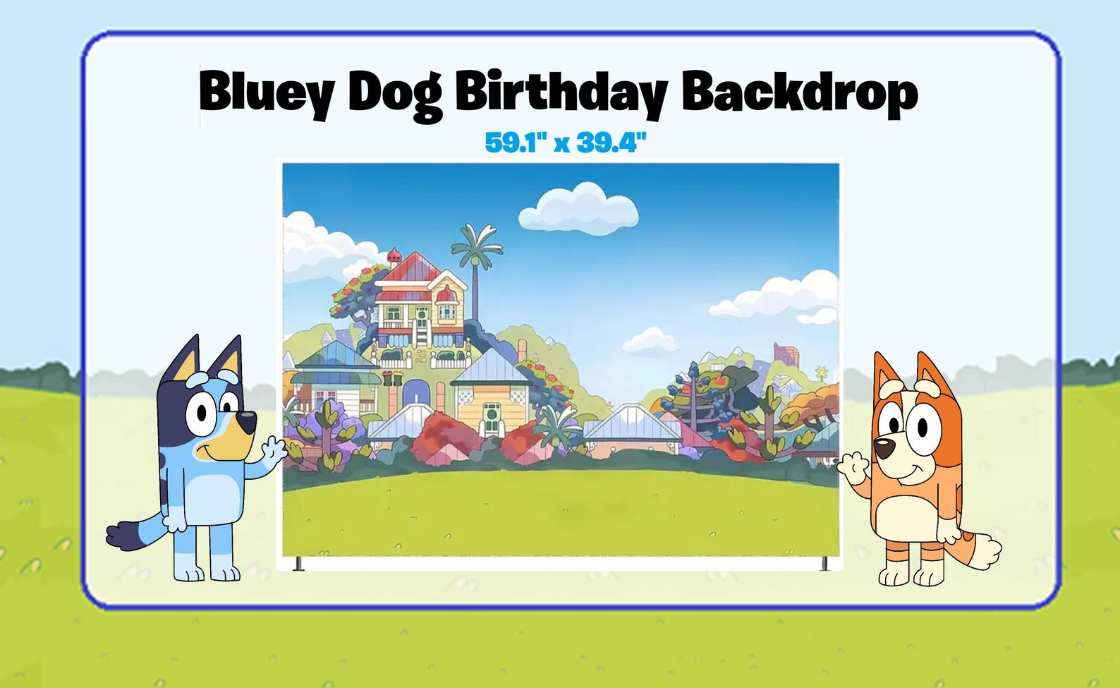 Adorable Bluey Dog Cartoon Birthday Backdrop