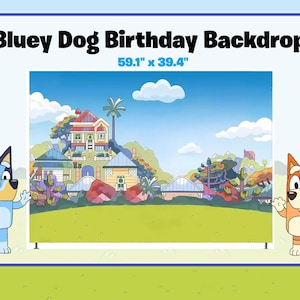 Adorable Bluey Dog Cartoon Birthday Backdrop ~ Inspired Blue Favors ~ Balloon Set ~ Boy Or Girl ~ Birthday Favors