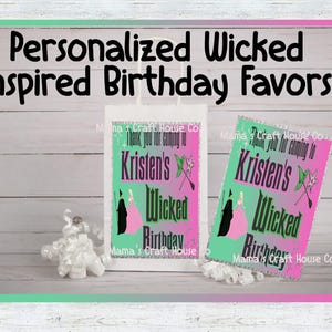 Personalized Inspired WICKED Birthday Party favor bags ~ Favor bags or only labels ~ Elphaba & Glinda Theme Party