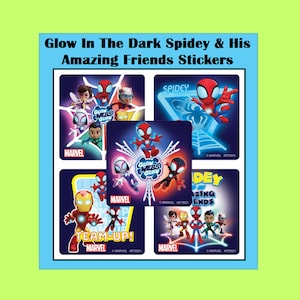 Glow in the dark Spidey and his Amazing Friends Stickers favors ~ Favors ~ Boy Or Girl ~ Birthday Favors~ 5 assorted designs