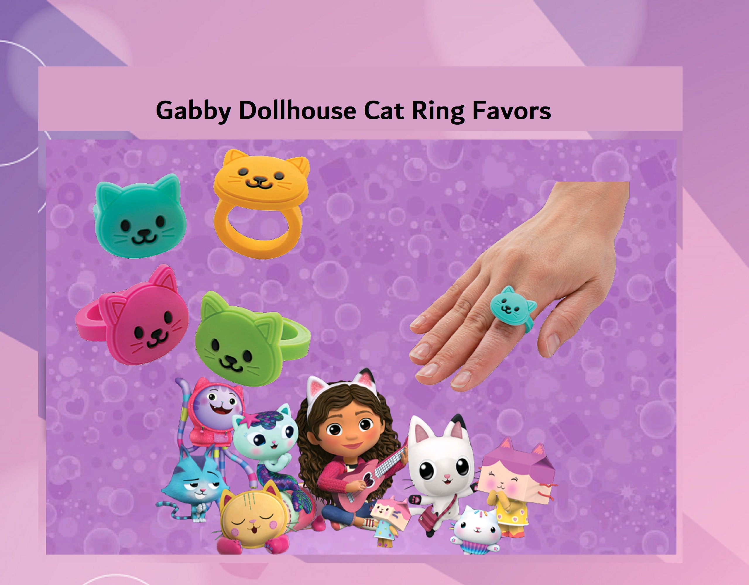 Favores del anillo del gato de la casa de muñecas de Gabby Favores