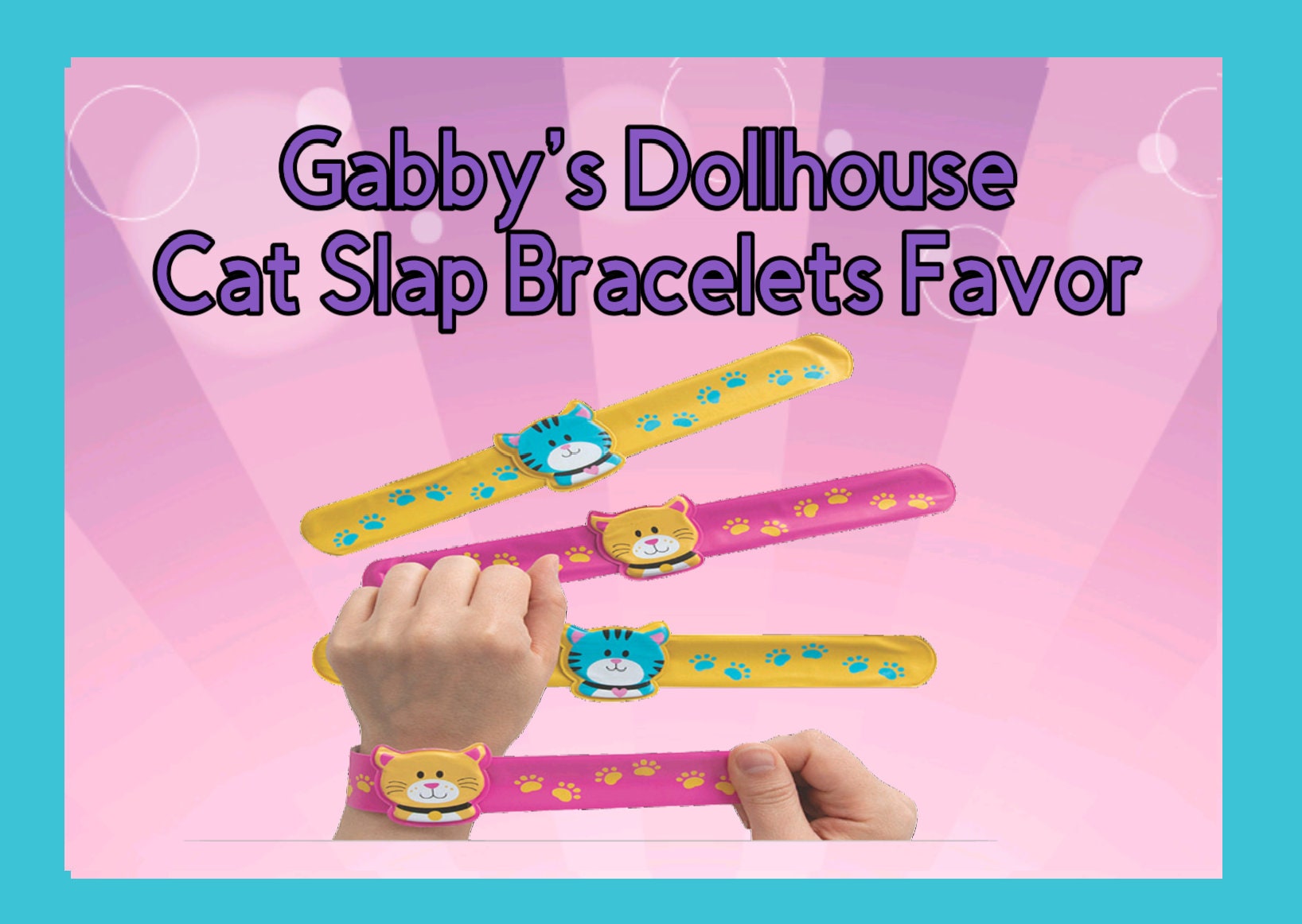 Gabby's Dollhouse Cat Slap Bracelets with Charm Favors ~ Gabby's Dollhouse  favors ~ Gabby's Dollhouse ~ Cat Favor ~ Party Favors