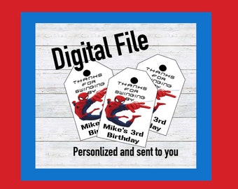 File digitale ~ Si stampa ~ Personalizzato Spiderman Party Favor Tags ~ Favor Grazie Tags ~ Party Tags ~ Bomboniere di compleanno