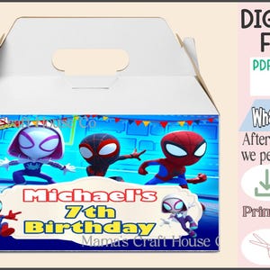 Personalized Spidey and his Amazing Friends Favor Box ~ PDF ~ Favors Gable Box ~ Boy Or Girl ~ Birthday ~ Birthday Favors