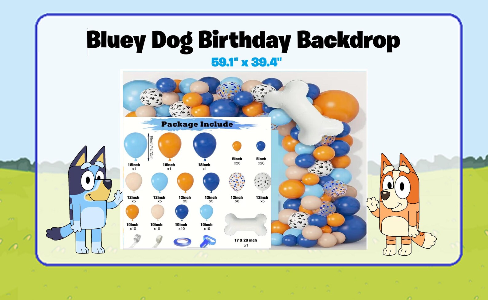 Adorable Bluey Dog Cartoon Birthday Backdrop