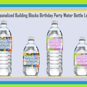Personalized Waterproof Building Blocks Birthday Party Water Bottle Labels ~ Building Blocks Birthday Decorations ~ Napkin Wrappers