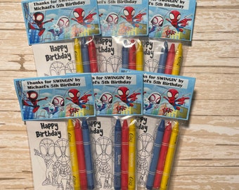 Personalized Spidey and his Amazing Friends Color favors ~ Favors ~ Crayon favors ~ Boy Or Girl ~ Birthday Favors
