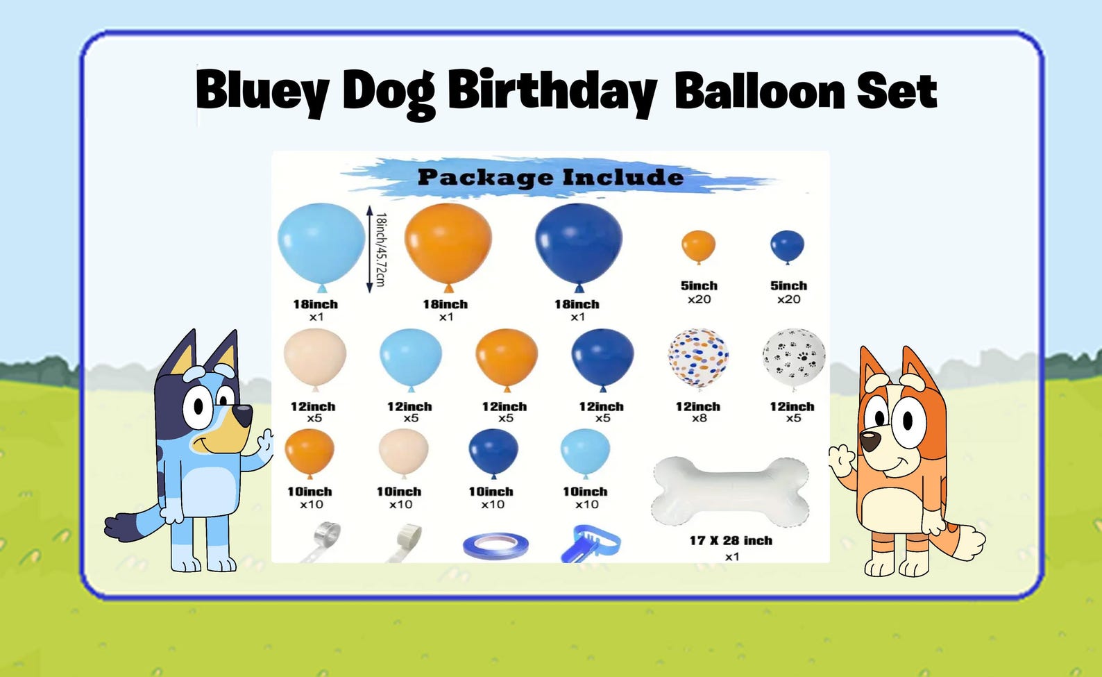 Adorable Bluey Dog Cartoon Birthday Backdrop