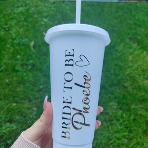 Personalised bride wedding gift drink cup with straw bridesmaid groom