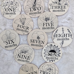 Fleur Bois/acrylique Disques jalons Cartes Mois Cadeaux naissance baby shower