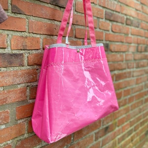 Pink surf sail foil shopper | Upcycled bag | Adjustable carrying bag