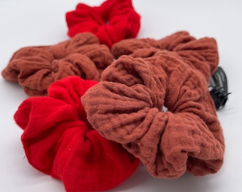 Scrunchies aus Musselin | Einzeln oder im Set | rot und rostorange