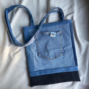 Jeans Beutel | Upcycling Patchwork Tasche | Tragetasche mit langen Trägern