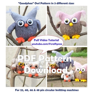 Knit Owl Pattern: Goodyhoo Design, 3 Sizes (PDF Download)
