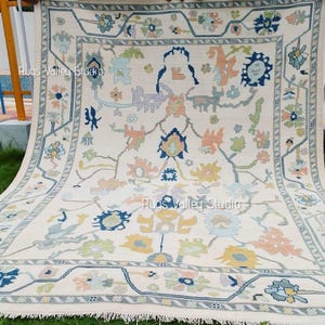 Ivory Modern Turkish Oushak Area Rug,Hand Knotted Rug, Hand Knotted Oushak Rug in 8x10, 9x12, 10x14 for bedroom,Living Room, Dining Area