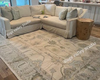 Neutraal tapijt, handgeknoopt modern oushak-tapijt, wollen tapijt voor slaapkamer, woonkamer, eetkamer, oushak-tapijt 8 x 10, 9 x 12, 10 x 14