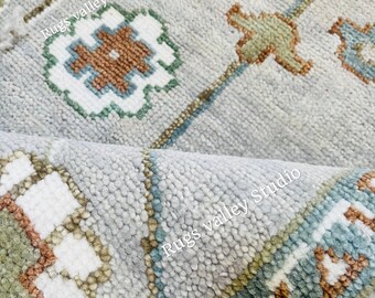 Gray Hand Knotted Oushak Rug, Turkish Wool Area Rug for Bedroom, Living room,dining area, Pastel Oushak Rug, Handmade Pastel Rug in 9x12