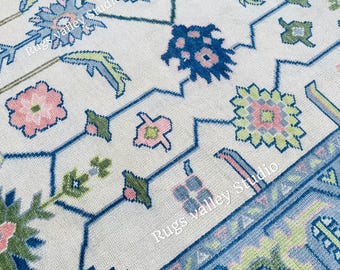 Ivory Modern Oushak Rug, Hand Knotted Wool Area Rug for Bedroom, Living room, dining area, Pastel Oushak Rug, Handmade Rug,Turkish Wool Rug