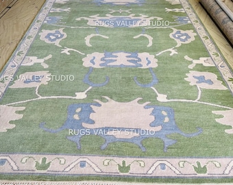 Green Handmade Area Rug, Hand-Knotted Modern Oushak Rug, 9x12 8x10 Area Oushak Rug, Turkish Wool Area Rug for Bedroom,Living room,Oushak Rug