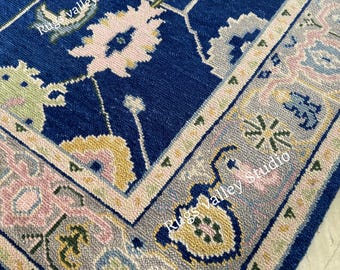 Blue Oushak Rug, Hand Knotted Wool Area Rug for Bedroom,Living room,dining area,Pastel Oushak Rug, Handmade Rug,Turkish Wool Rug 9x12, 10x14