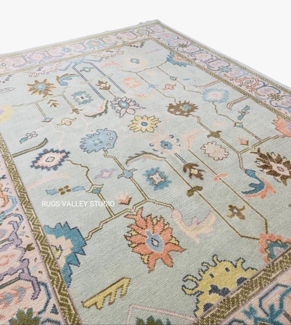 Pastel Modern Oushak Rug, Hand Knotted Wool Area Rug for Bedroom, Living room, dining area, Pastel Oushak Rug, Handmade Rug,Turkish Wool Rug