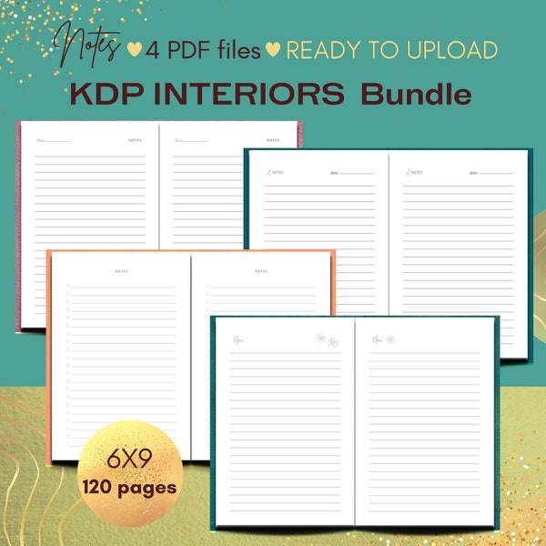 NOTES KDP Lined Interior Bundle, 6 X 9 Notebook, Ready To Upload, Commercial Use, 120 Pages