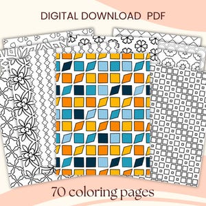 Páginas para colorir com padrões ousados, desenhos fáceis e relaxantes (download digital)