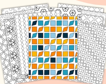 Bold Pattern Coloring Pages, Easy Relaxing Designs (Digital Download)