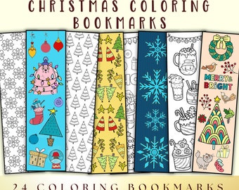Ensemble de signets à colorier de Noël, motifs festifs (téléchargement numérique)