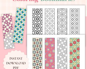 Marcapáginas para colorear con diseños geométricos y florales (descarga digital)