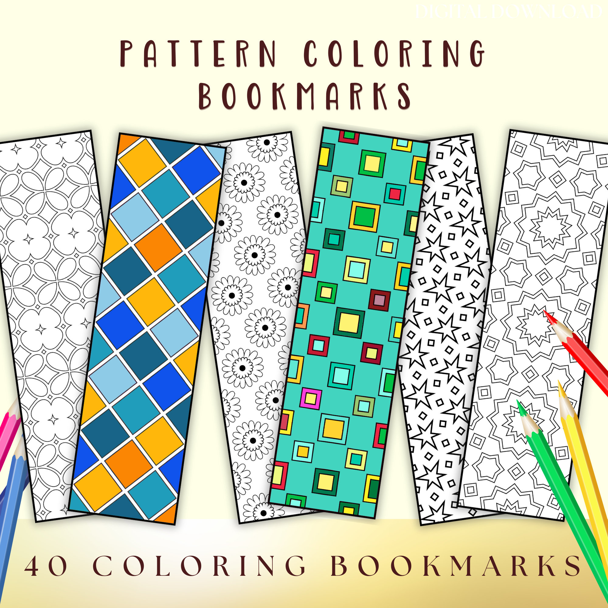 Marque-pages à colorier de motifs • Marque-pages géométriques en couleur • 40 marque-pages à colorier relaxants