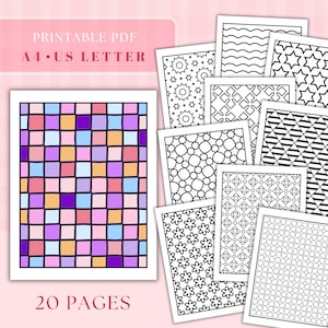 Easy and Bold Pattern Coloring Pages, Geometric Abstract Designs (PDF Download)