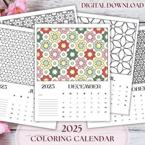 2025 Pattern Coloring Calendar, 2025 Printable Calendar Coloring Pages, Repeating Pattern Coloring Calendar