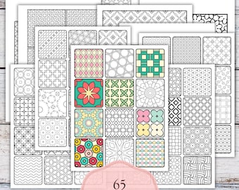 Coloriages de carreaux géométriques, pages à colorier de carreaux à motifs, feuilles de coloriage de carreaux à motifs abstraits et floraux