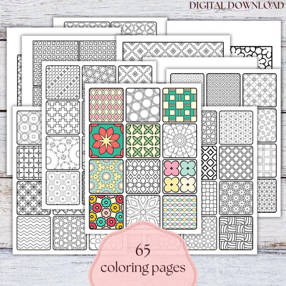 Mosaic Tiles Coloring Pages, Floral & Geometric Pattern Tiles Coloring Pages (Digital Download)