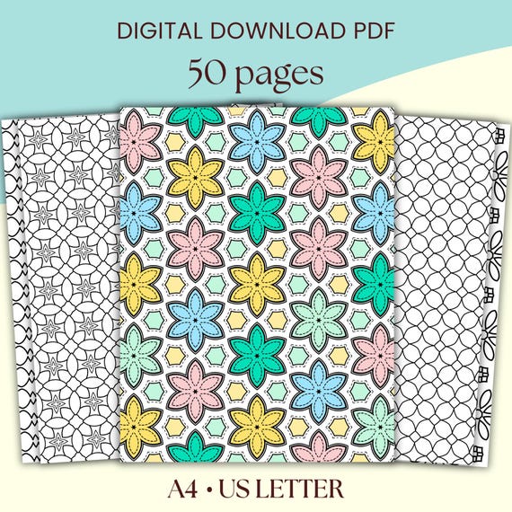 Pattern Coloring Pages - Vol 3, Relaxing Pattern Coloring Pages, Geometric Pattern Coloring Sheets, Abstract Coloring Pages
