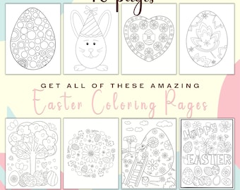 Easter Coloring Book • Digital Download PDF • Hand Drawn Easter Coloring Pages • Easter Bunnies And Eggs Coloring Sheets