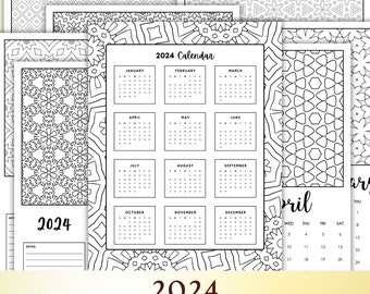 Calendrier 2024 à colorier, Coloriage calendrier 2024 à imprimer